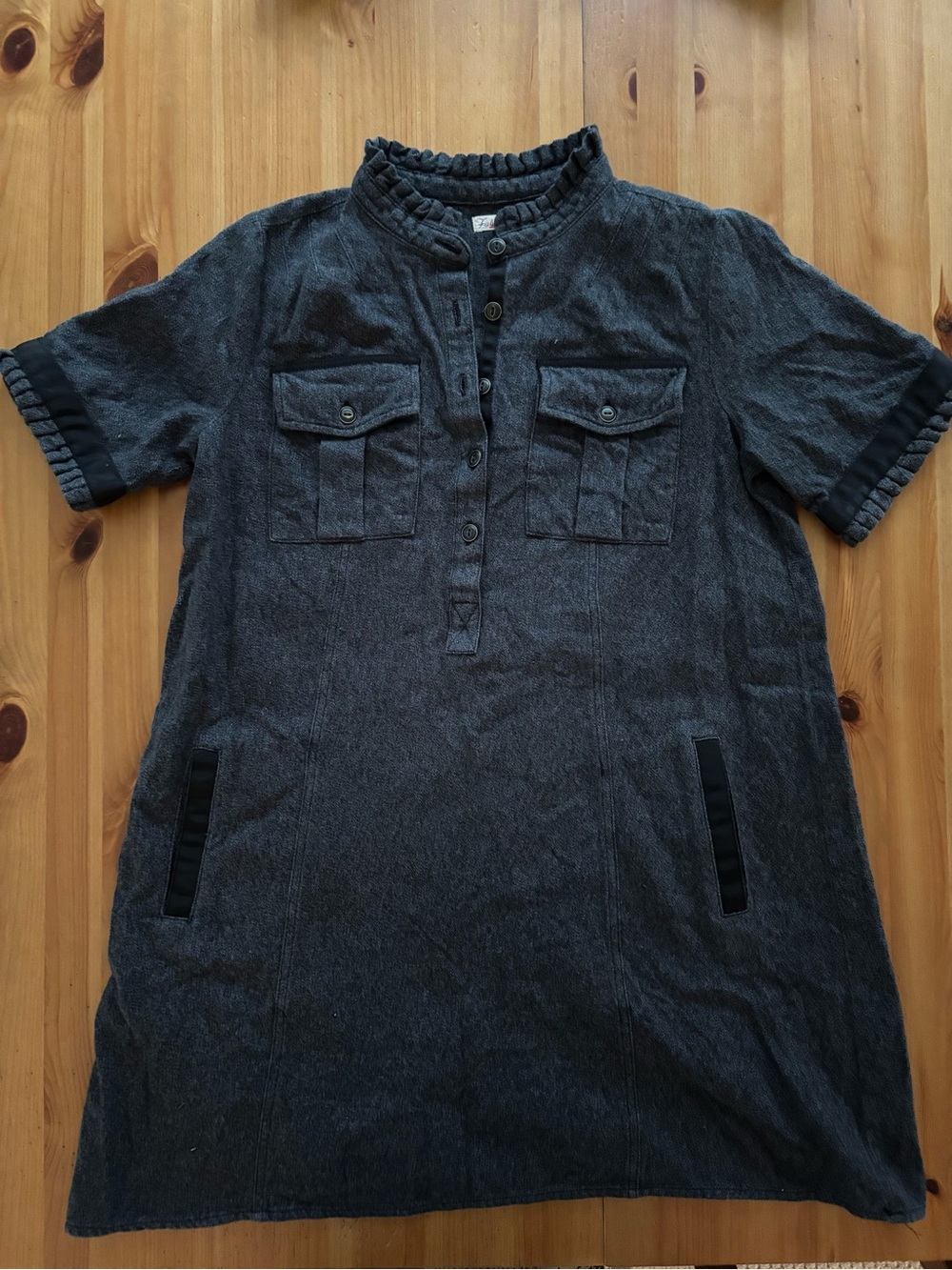 Faherty Dark Gray Piecrust Henley Mini Dress Size S